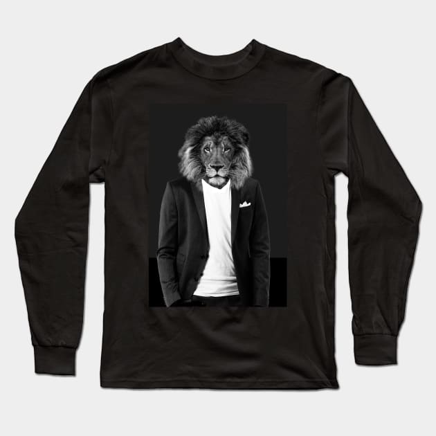 Lion in suit hipster - art print variant Long Sleeve T-Shirt by Quentin1984